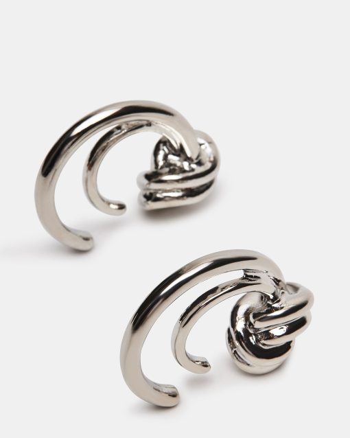KNOT HOOP EARRINGS SILVER - Image 3