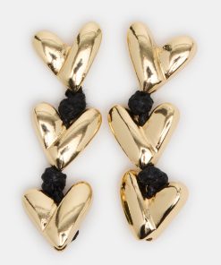 HEART LINEAR EARRINGS BLACK/GOLD