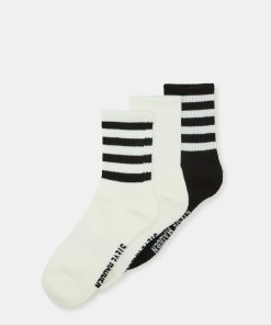 3 PACK STRIPED CREW SOCKS IVORY