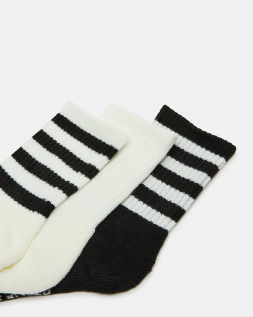 3 PACK STRIPED CREW SOCKS IVORY - Image 2