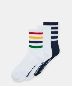 3 PACK STRIPED CREW SOCKS WHITE MULTI