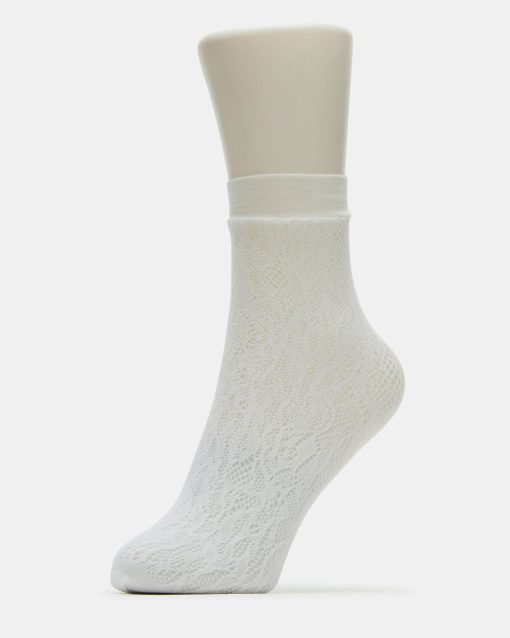 2 PACK LACE ANKLET SOCKS WHITE - Image 2