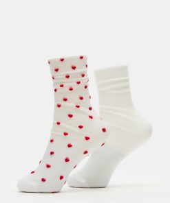 2 PACK HEART SOCKS SHEER WHITE
