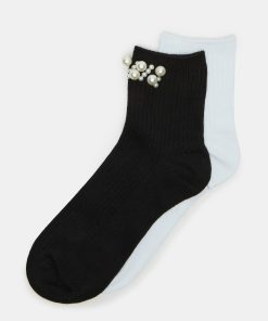 2 PACK PEARL ANKLET SOCKS BLACK MULTI