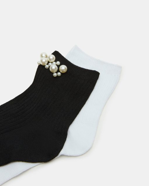2 PACK PEARL ANKLET SOCKS BLACK MULTI - Image 2