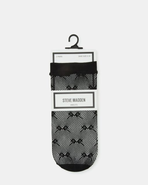 2 PACK BOW FISHNET ANKLET SOCKS BLACK - Image 4