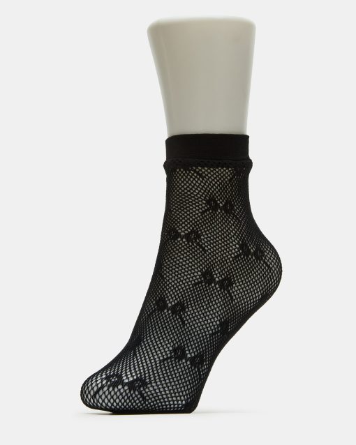 2 PACK BOW FISHNET ANKLET SOCKS BLACK - Image 2