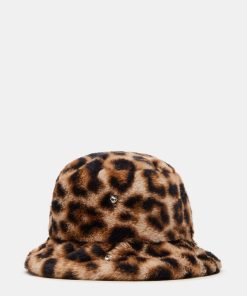 FAUX FUR BUCKET HAT LEOPARD RHINESTONES