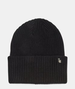 DOUBLE LAYER RIBBED KNIT BEANIE BLACK