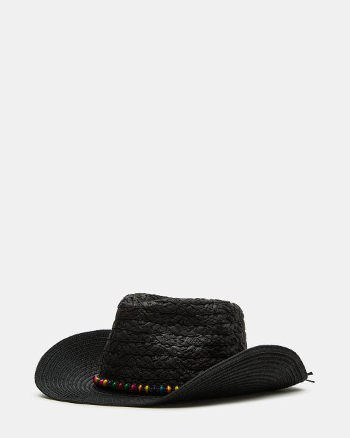 BEADED TRIM WESTERN HAT BLACK - Image 2