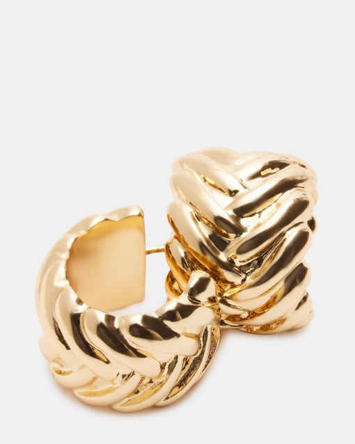 WOVEN HUGGIE EARRINGS GOLD - Image 2