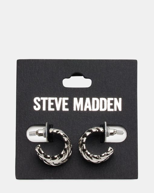 WOVEN HUGGIE EARRINGS SILVER - Image 3