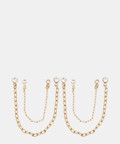 CRYSTAL CHAIN EARRINGS SET GOLD