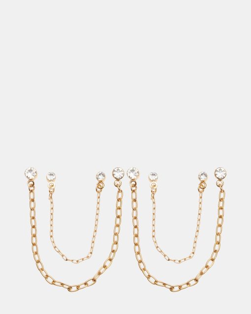 CRYSTAL CHAIN EARRINGS SET GOLD