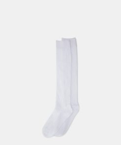 RIBBED KNEE HIGH SOCKS WHITE