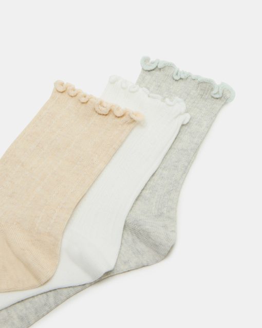 3 PACK LETTUCE EDGE RIBBED SOCKS TAUPE - Image 2
