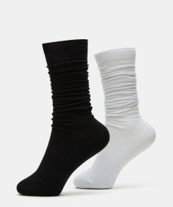 2 PACK SLOUCHY CREW SOCKS BLACK WHITE