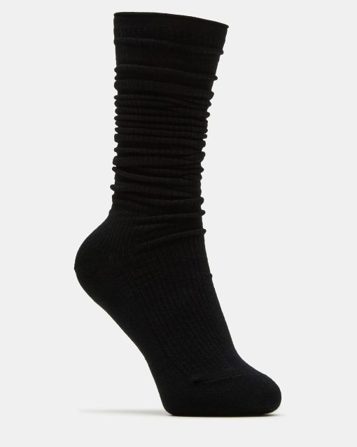 2 PACK SLOUCHY CREW SOCKS BLACK WHITE - Image 2